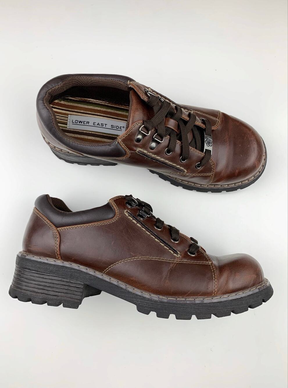 Vintage Lower East Side Chunky Oxford Shoes Brown Faux Leather 90s Y2K Womens 11